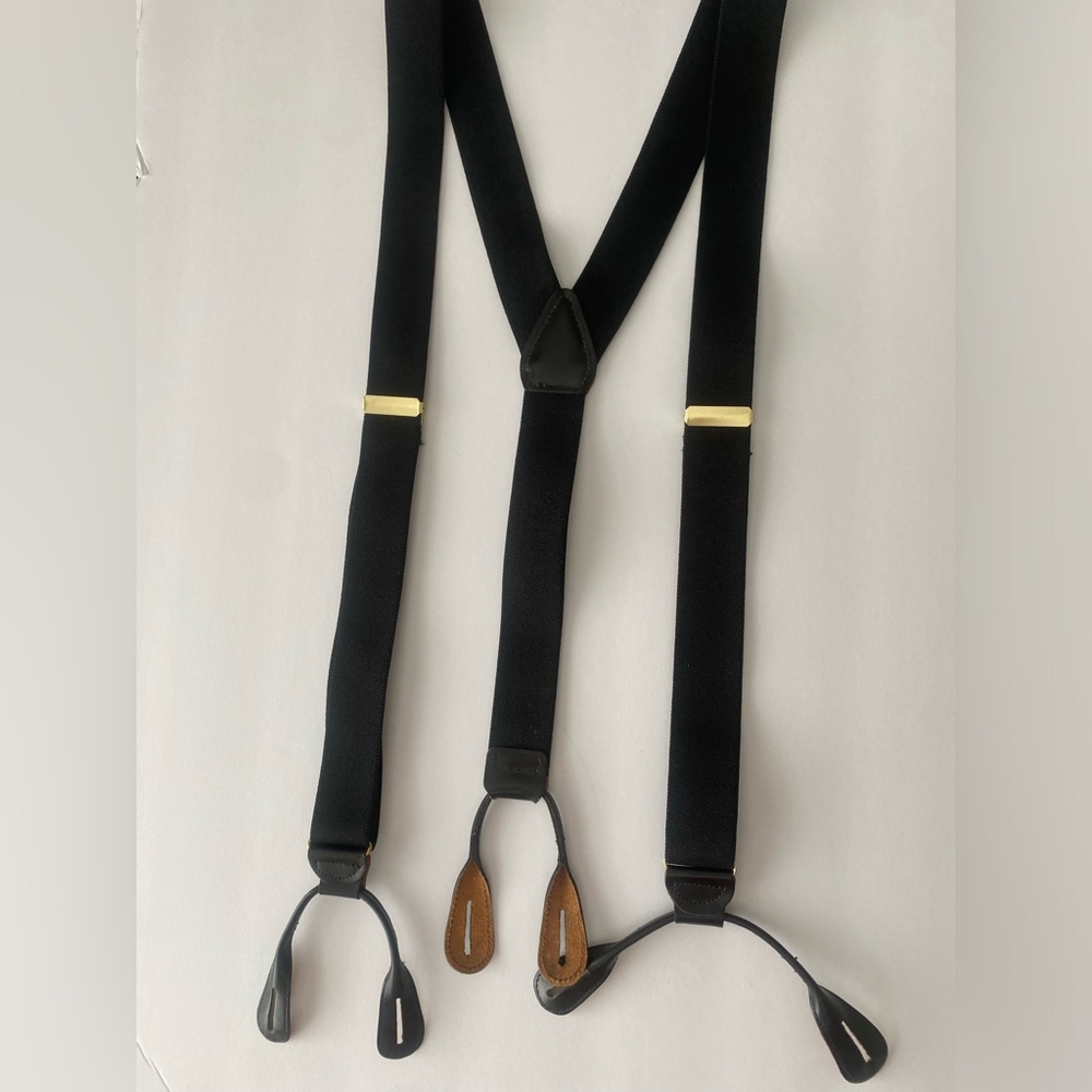 Mens New Without Tags Black Solid Black Button Suspenders